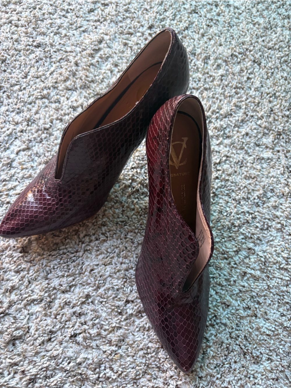 Vero Cuoio Signature Leather Merlot Snakeskin Heels - Carolena Sz 9 NWOT